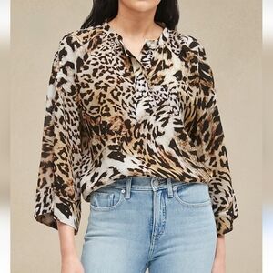NWT Banana Republic Leopard Print Popover Blouse, Size M